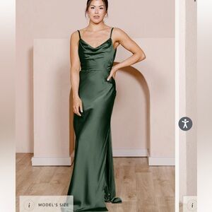 Revelry Nadia Satin Dress-Deep Olive-713